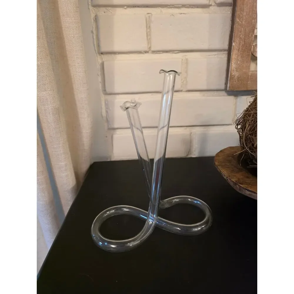VTG 1980s Clear Glass Loop-Base Bud Vase Nostalgia Minimalist Retro Decor EUC